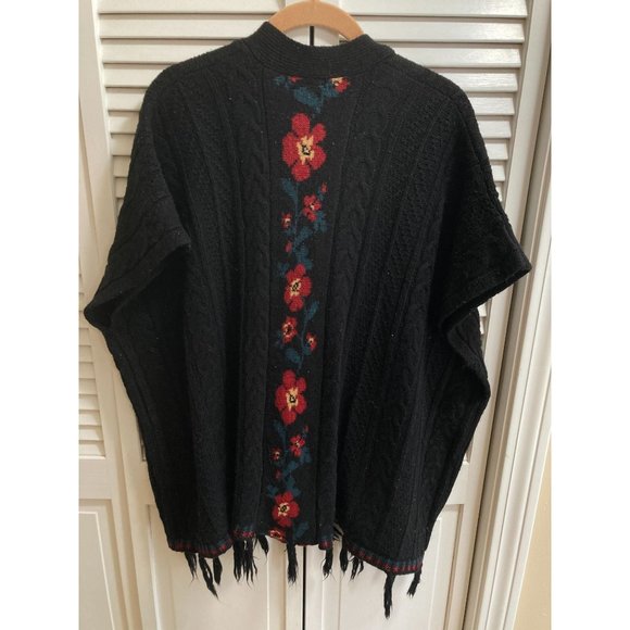 David and Young Oversized Open Front Cardigan Sweater Vest Black Floral Vine Bac - Picture 1 of 7
